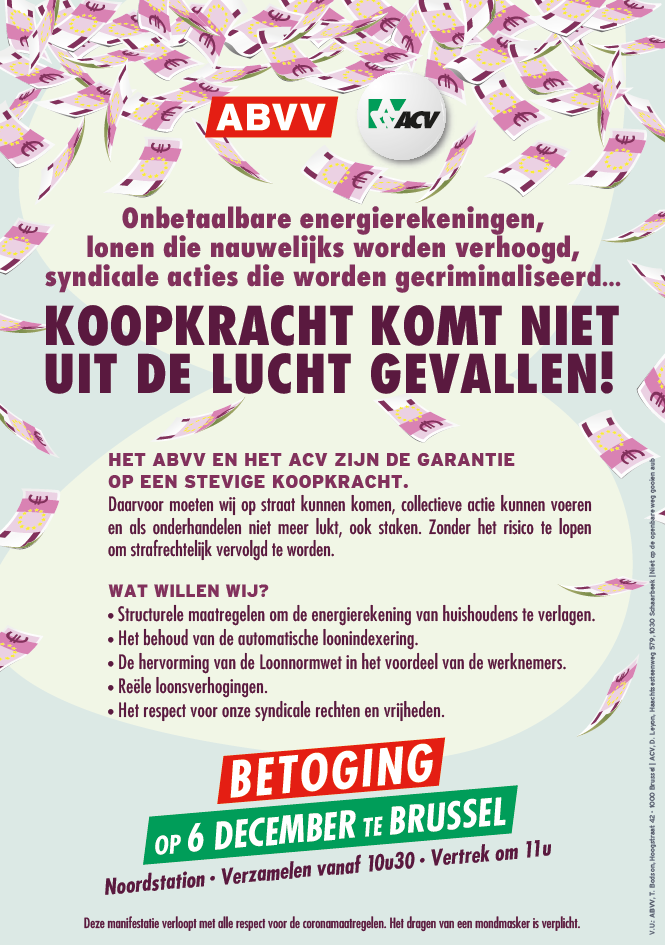 Manifestatie in gemeenschappelijk vakbondsfront voor koopkracht en voor onze vakbondsvrijheden