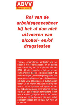 Vakbond ABVV | Rol arbeidsgeneesheer bij uitvoeren alcohol en/of drugtesten